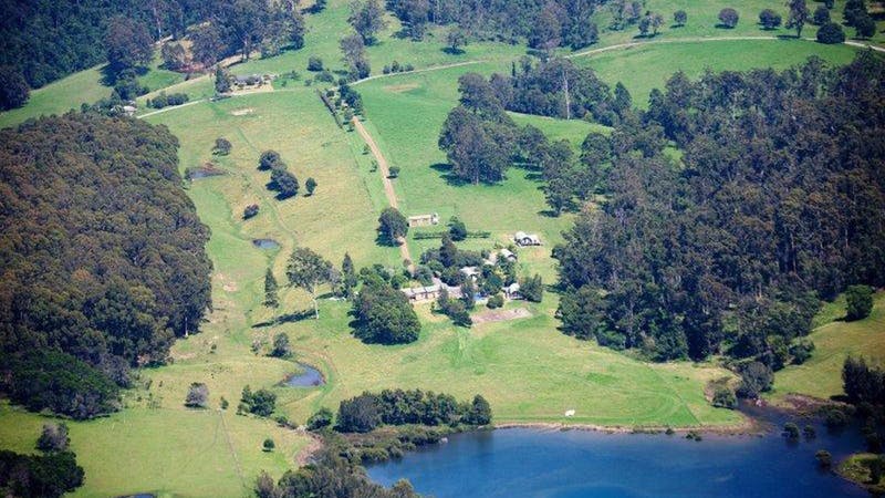 Aerial view of Clark Bay Farm near Narooma