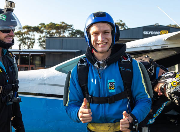 Skydiver ready to board the plane