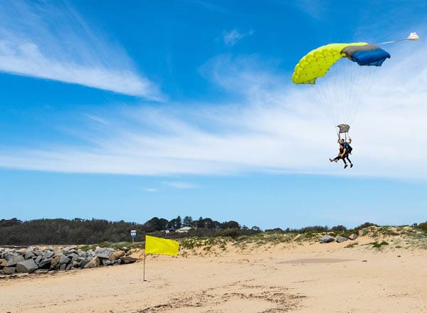 Tandem skydive landing on the beach