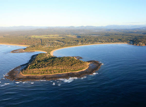 Aerial view of Broulee Island