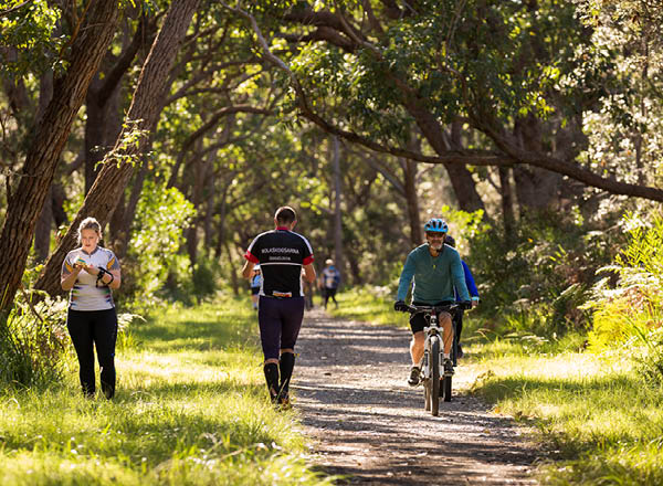 Cyclists and walkers on track at Broulee